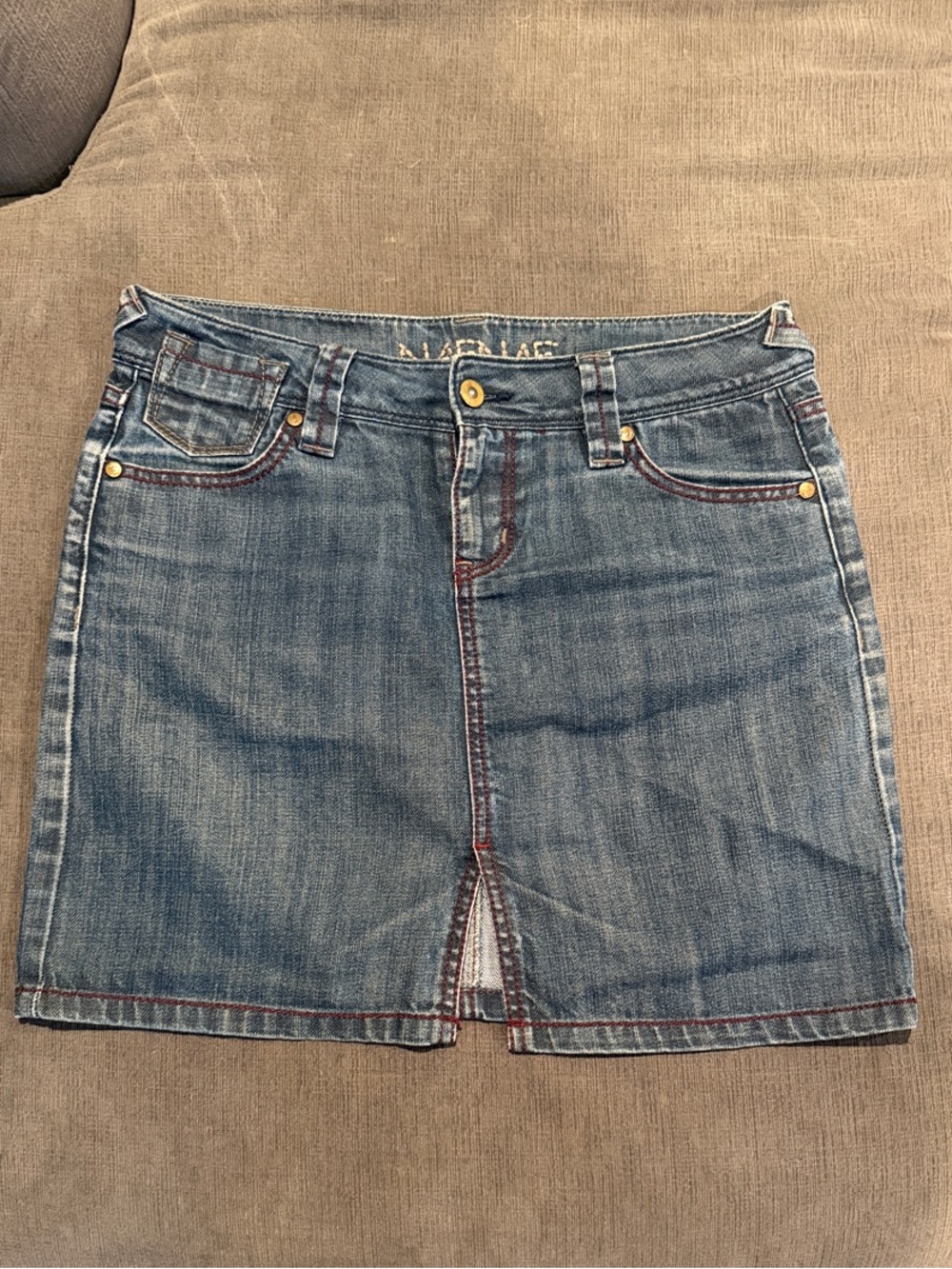 Vintage Y2K Naf Naf Paris Brand Denim Mini Skirt Front Slit Medium Wash